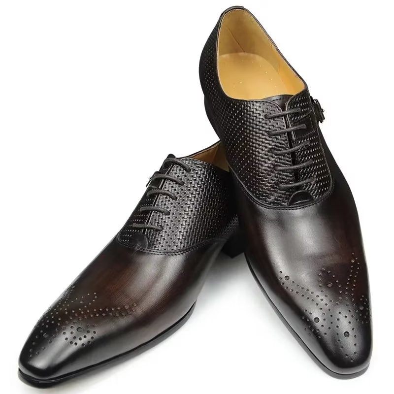 Formelle Herrenschuhe Aus Echtem Leder Schicke Hochzeits-brogue-schuhe - Kaffee