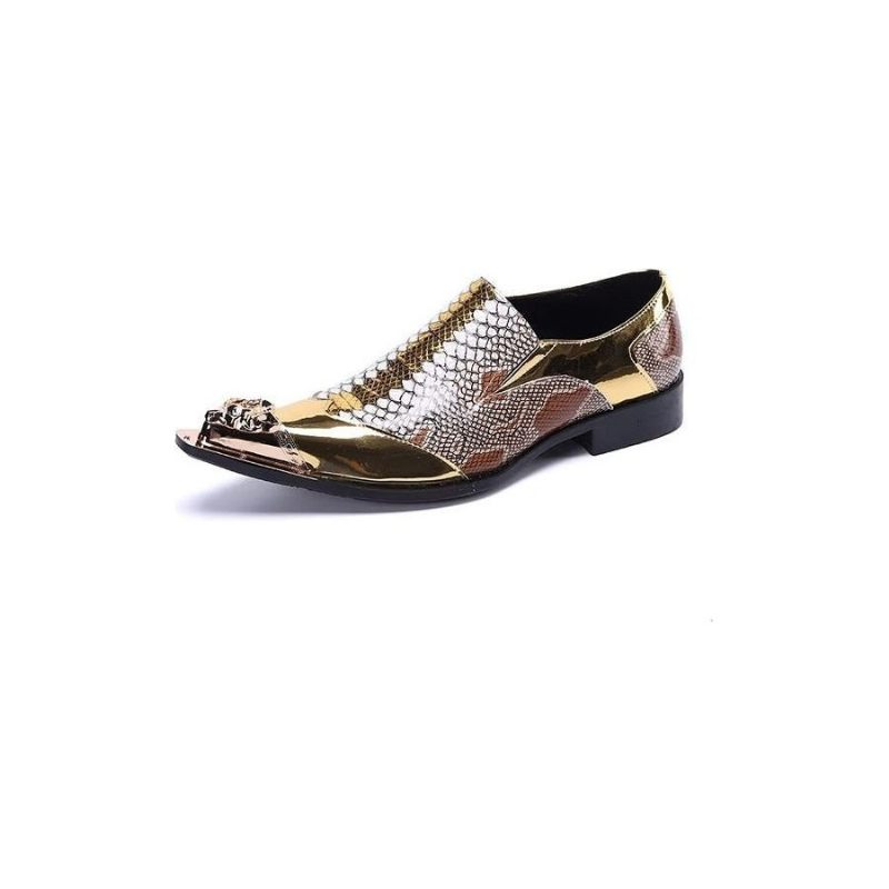 Formelle Herrenschuhe Aus Geprägtem Leder Schicke Slip-on-smart-schuhe - Gold