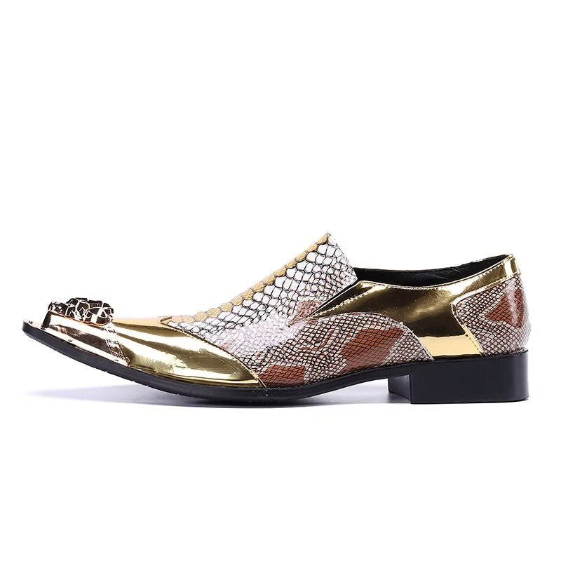 Formelle Herrenschuhe Aus Geprägtem Leder Schicke Slip-on-smart-schuhe - Gold