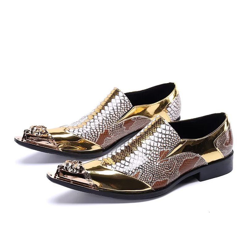 Formelle Herrenschuhe Aus Geprägtem Leder Schicke Slip-on-smart-schuhe - Gold