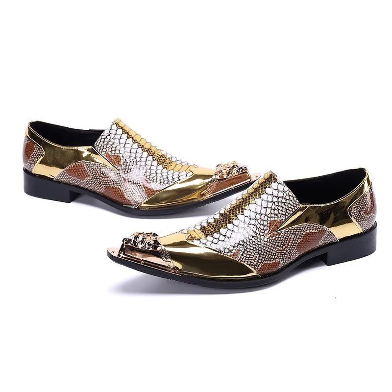 Formelle Herrenschuhe Aus Geprägtem Leder Schicke Slip-on-smart-schuhe - Gold