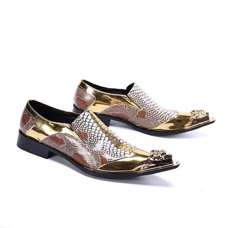 Formelle Herrenschuhe Aus Geprägtem Leder Schicke Slip-on-smart-schuhe - Gold