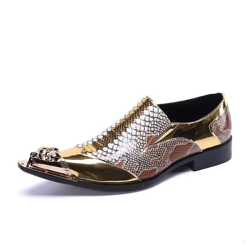 Formelle Herrenschuhe Aus Geprägtem Leder Schicke Slip-on-smart-schuhe - Gold