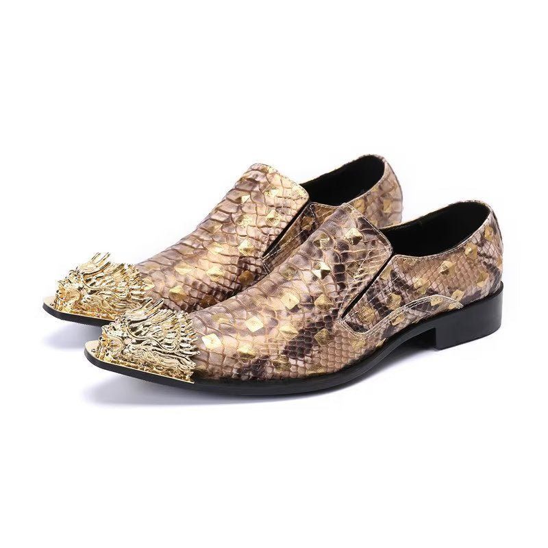 Formelle Herrenschuhe Aus Krokodilleder Elegante Slip-on-schuhe - Gold