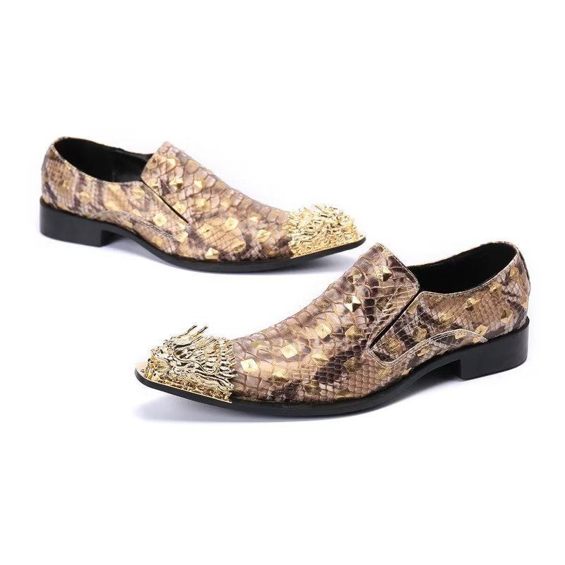 Formelle Herrenschuhe Aus Krokodilleder Elegante Slip-on-schuhe - Gold