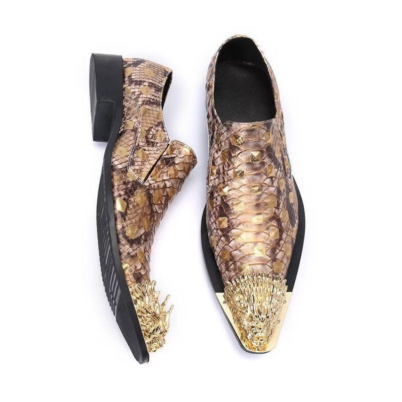 Formelle Herrenschuhe Aus Krokodilleder Elegante Slip-on-schuhe - Gold