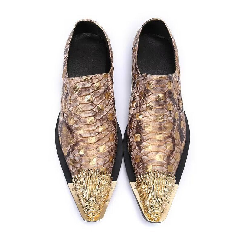 Formelle Herrenschuhe Aus Krokodilleder Elegante Slip-on-schuhe - Gold