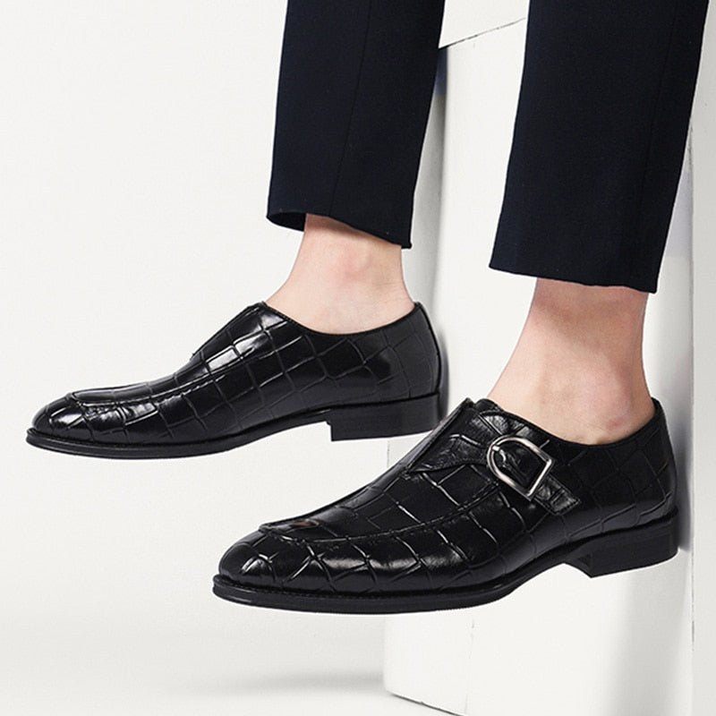 Formelle Herrenschuhe Aus Krokodilleder Elegante Slip-on-schuhe Mit Spitzer Zehenpartie - Schwarz