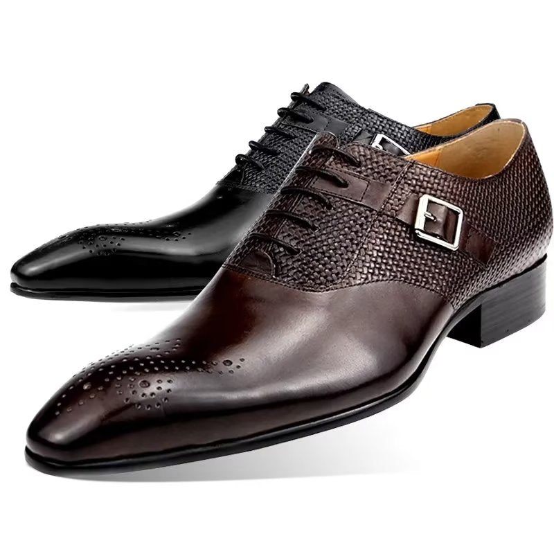 Formelle Herrenschuhe Elegante Bräutigam-brogue-brautschuhe Aus Leder Mit Schnürung - Kaffee