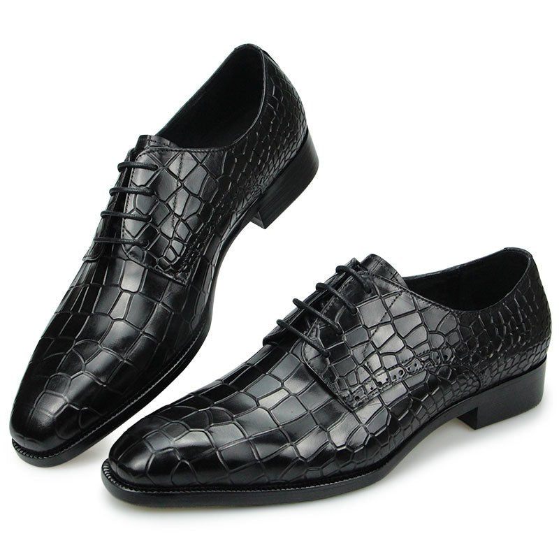 Formelle Herrenschuhe Elegante Croctex-derby-schuhe Mit Spitzer Zehenpartie Luxuriös - Schwarz