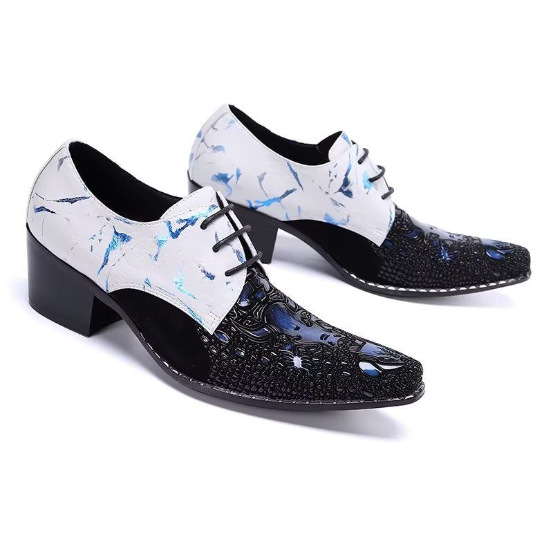 Formelle Herrenschuhe Elegante Derby-schuhe Mit Exotischem Muster - Blau