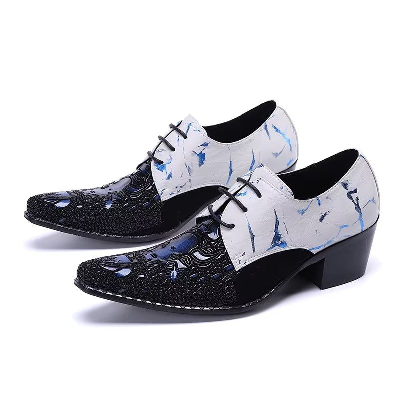 Formelle Herrenschuhe Elegante Derby-schuhe Mit Exotischem Muster - Blau