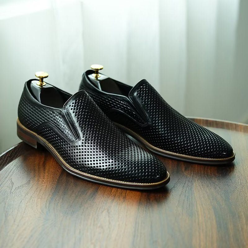 Formelle Herrenschuhe Elegante Hochzeits-slipper Aus Leder Im Brogue-stil - Schwarz