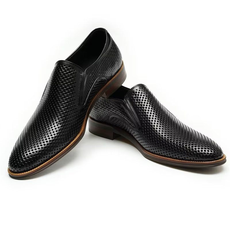 Formelle Herrenschuhe Elegante Hochzeits-slipper Aus Leder Im Brogue-stil - Schwarz