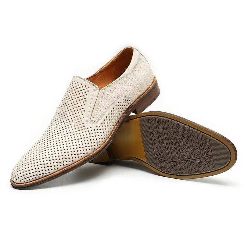 Formelle Herrenschuhe Elegante Hochzeits-slipper Aus Leder Im Brogue-stil - Weiß