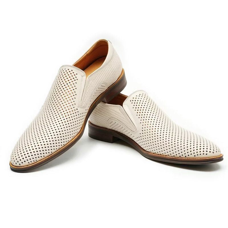 Formelle Herrenschuhe Elegante Hochzeits-slipper Aus Leder Im Brogue-stil - Weiß