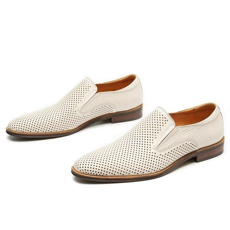 Formelle Herrenschuhe Elegante Hochzeits-slipper Aus Leder Im Brogue-stil - Weiß