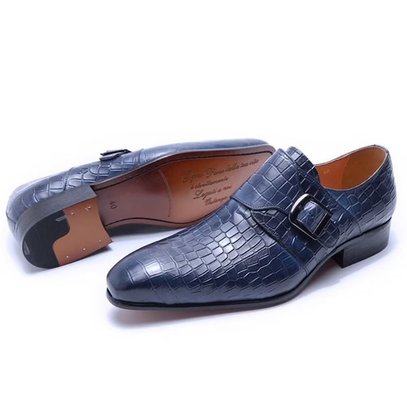 Formelle Herrenschuhe Elegante Luxus-krokodil-monkstrap-kleiderschuhe - Blau