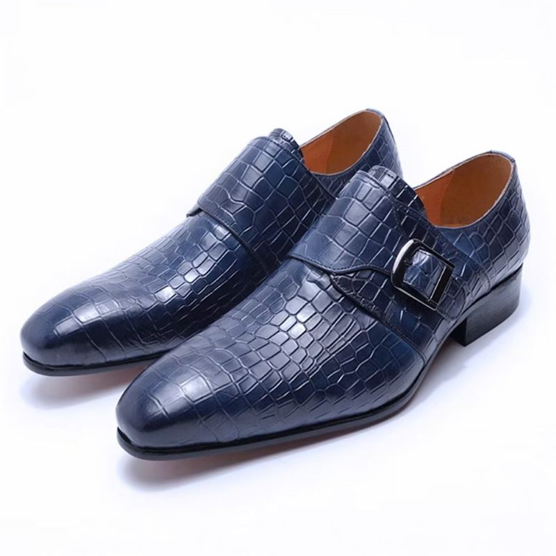 Formelle Herrenschuhe Elegante Luxus-krokodil-monkstrap-kleiderschuhe - Blau