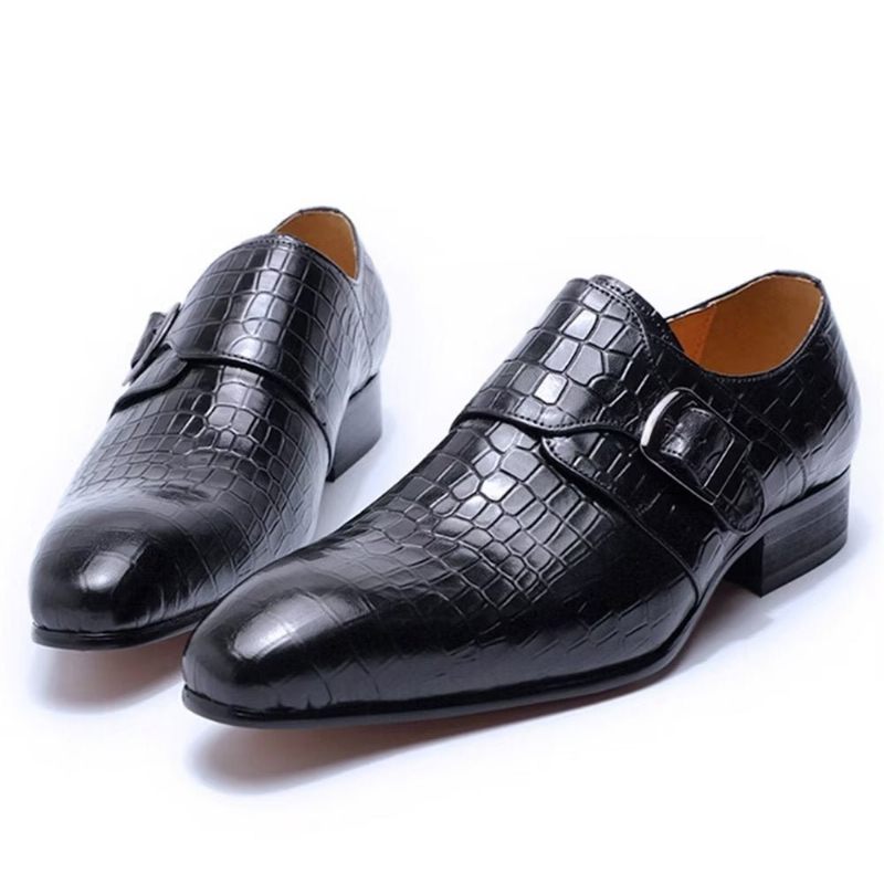 Formelle Herrenschuhe Elegante Luxus-krokodil-monkstrap-kleiderschuhe - Schwarz