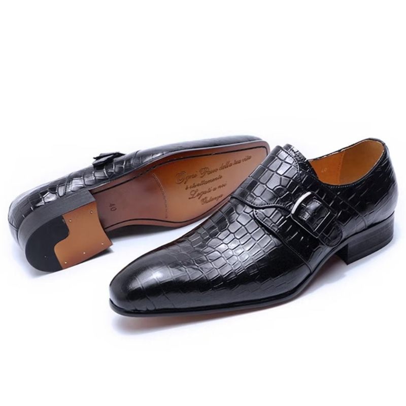 Formelle Herrenschuhe Elegante Luxus-krokodil-monkstrap-kleiderschuhe - Schwarz