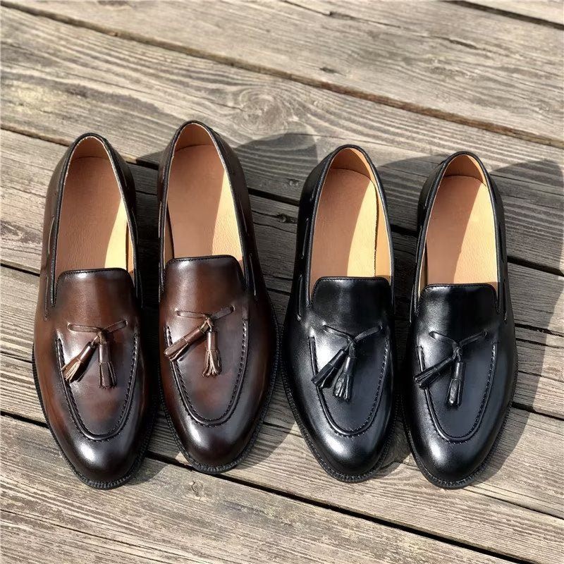 Formelle Herrenschuhe Elegante Oxford-schuhe Aus Leder Im Brogue-stil Mit Quasten - Schwarz