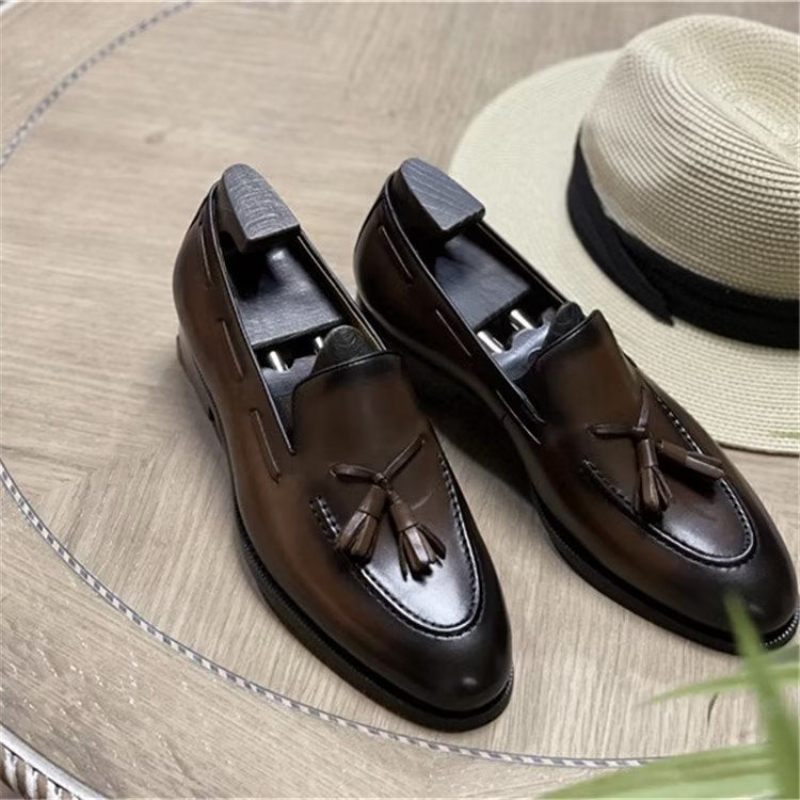 Formelle Herrenschuhe Elegante Oxford-schuhe Aus Leder Im Brogue-stil Mit Quasten - Kaffee