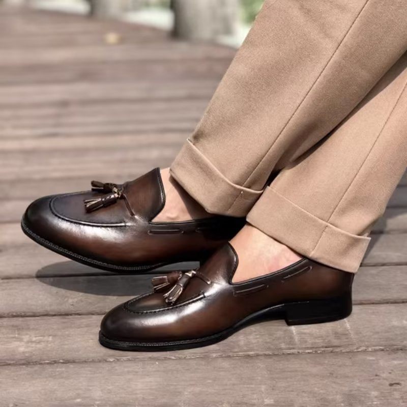 Formelle Herrenschuhe Elegante Oxford-schuhe Aus Leder Im Brogue-stil Mit Quasten - Kaffee