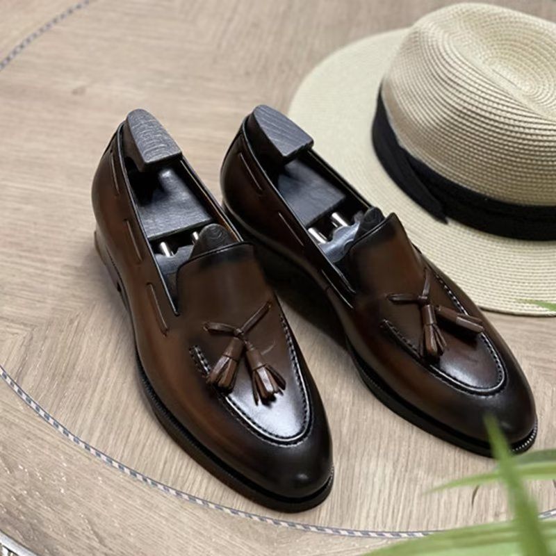 Formelle Herrenschuhe Elegante Oxford-schuhe Aus Leder Im Brogue-stil Mit Quasten - Kaffee