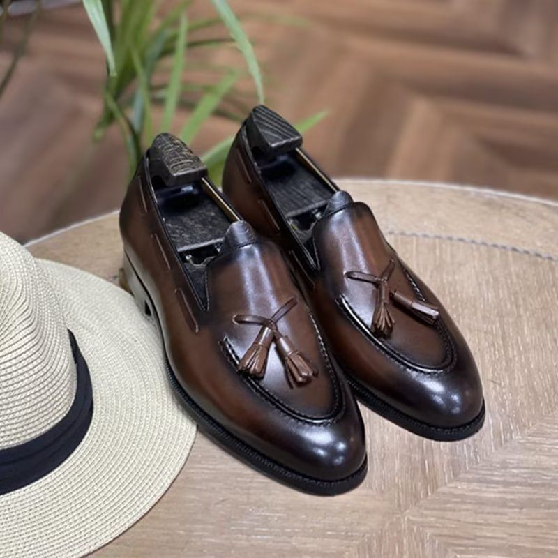 Formelle Herrenschuhe Elegante Oxford-schuhe Aus Leder Im Brogue-stil Mit Quasten - Kaffee