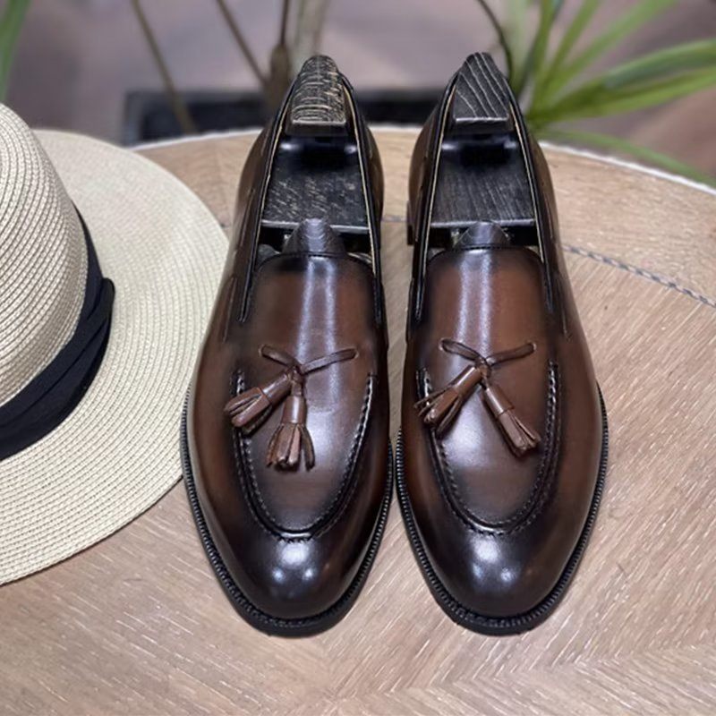 Formelle Herrenschuhe Elegante Oxford-schuhe Aus Leder Im Brogue-stil Mit Quasten - Kaffee