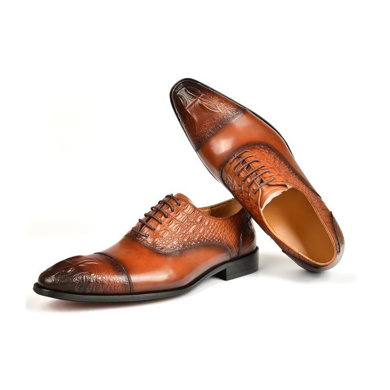 Formelle Herrenschuhe Elegante Oxford-schuhe Mit Krokodilstruktur - Braun