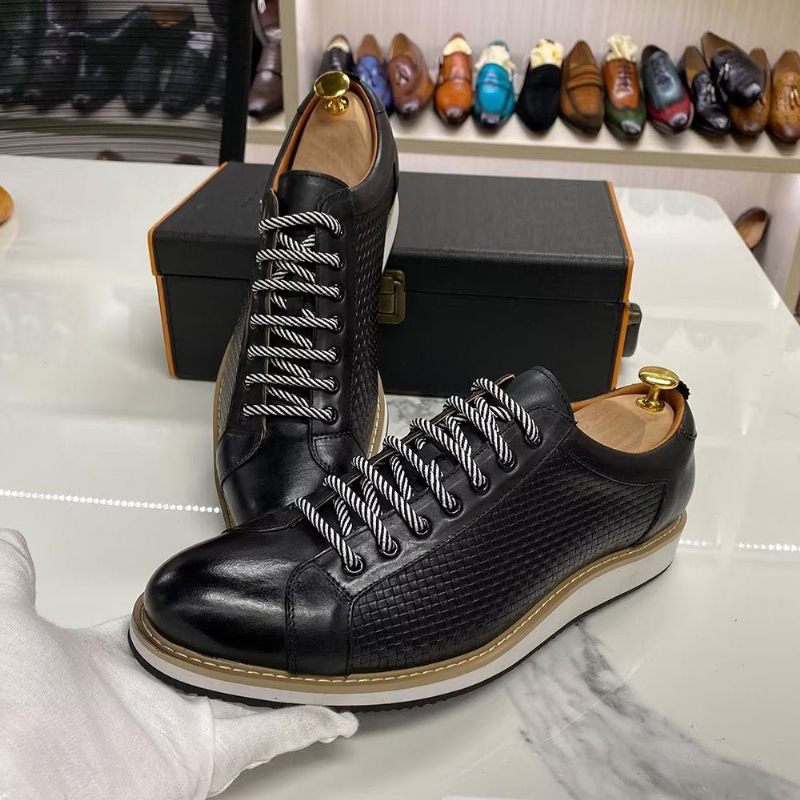 Formelle Herrenschuhe Elegante Schnür-business-sneaker Aus Rindsleder - Schwarz