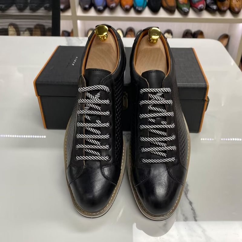 Formelle Herrenschuhe Elegante Schnür-business-sneaker Aus Rindsleder - Schwarz