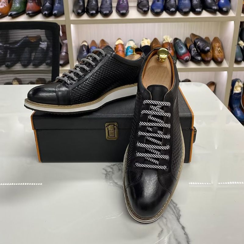 Formelle Herrenschuhe Elegante Schnür-business-sneaker Aus Rindsleder - Schwarz