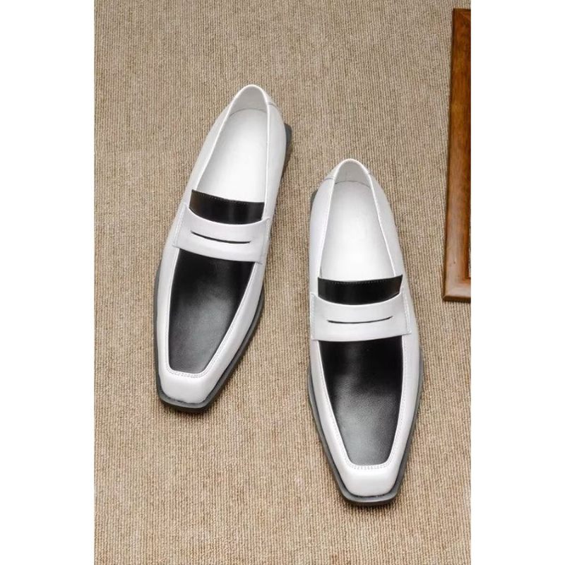 Formelle Herrenschuhe Elegante Slip-on-schuhe Aus Leder Mit Quadratischer Zehenpartie - Weiß