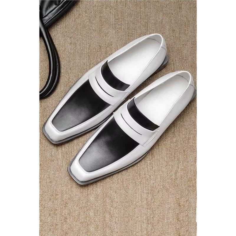 Formelle Herrenschuhe Elegante Slip-on-schuhe Aus Leder Mit Quadratischer Zehenpartie - Weiß