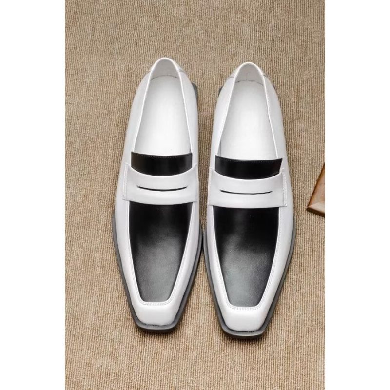 Formelle Herrenschuhe Elegante Slip-on-schuhe Aus Leder Mit Quadratischer Zehenpartie - Weiß