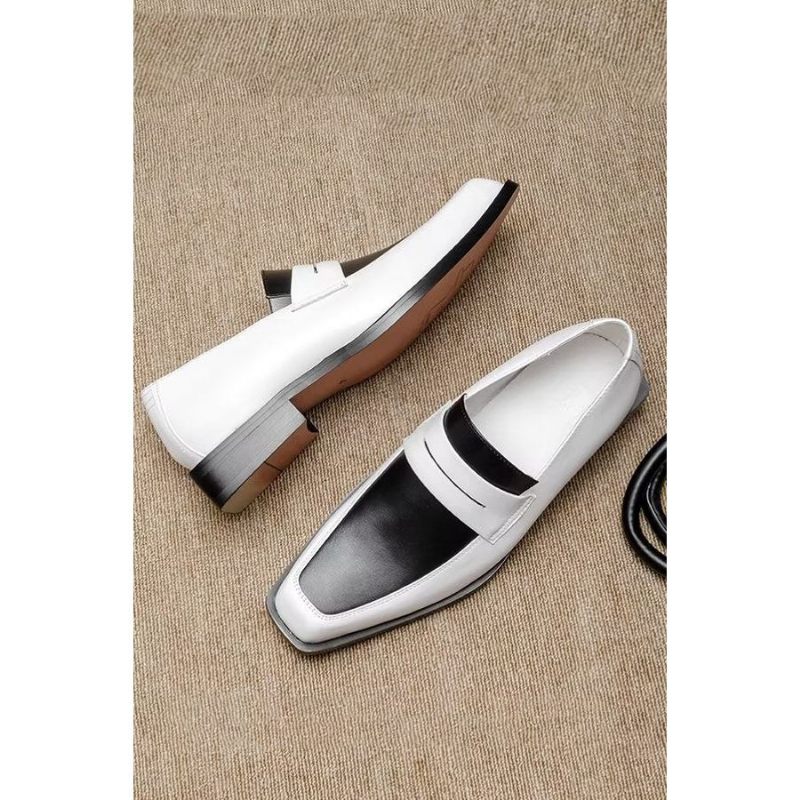 Formelle Herrenschuhe Elegante Slip-on-schuhe Aus Leder Mit Quadratischer Zehenpartie - Weiß