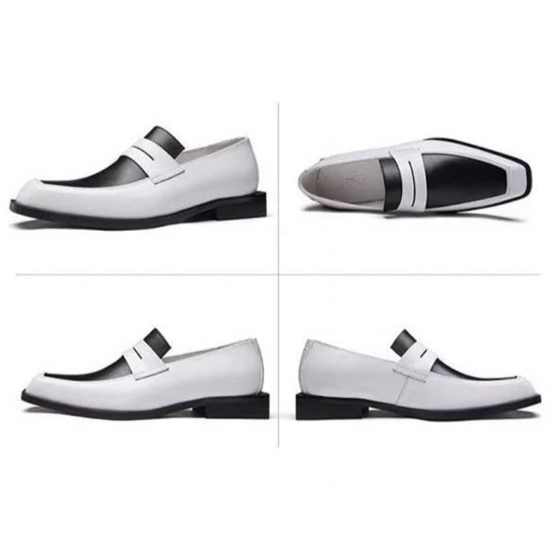 Formelle Herrenschuhe Elegante Slip-on-schuhe Aus Leder Mit Quadratischer Zehenpartie - Weiß