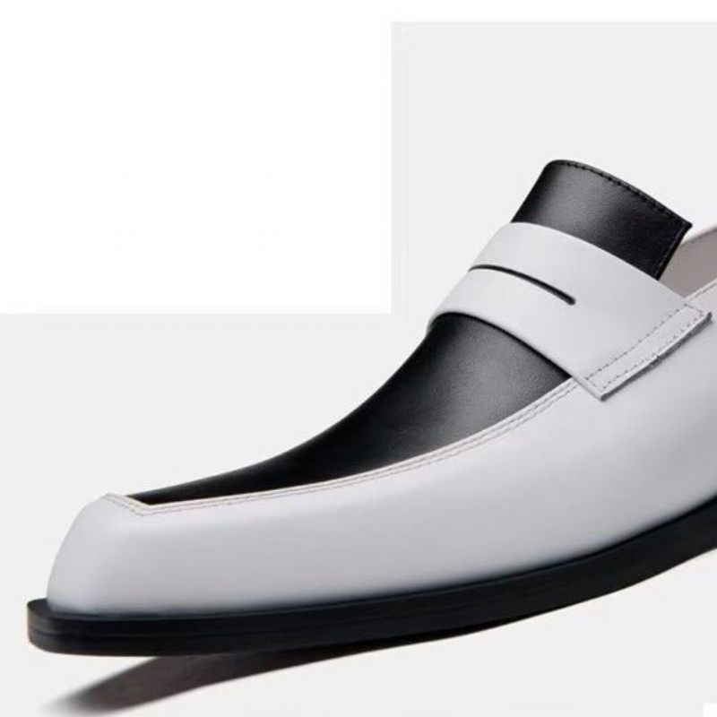 Formelle Herrenschuhe Elegante Slip-on-schuhe Aus Leder Mit Quadratischer Zehenpartie - Weiß