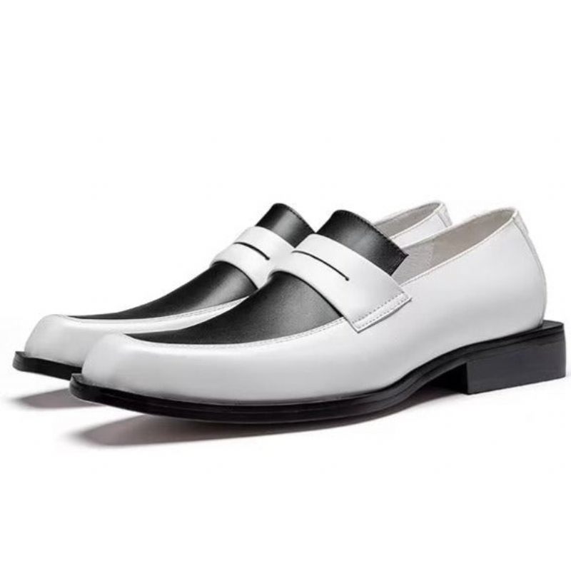 Formelle Herrenschuhe Elegante Slip-on-schuhe Aus Leder Mit Quadratischer Zehenpartie - Weiß