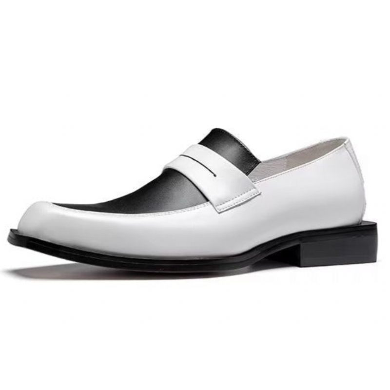 Formelle Herrenschuhe Elegante Slip-on-schuhe Aus Leder Mit Quadratischer Zehenpartie - Weiß