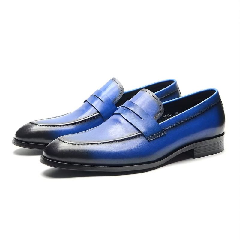 Formelle Herrenschuhe Elegante Slip-on-schuhe Aus Rindsleder - Blau