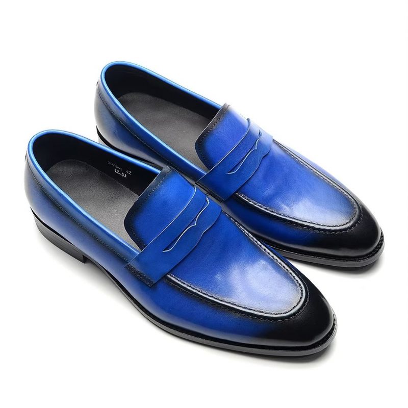 Formelle Herrenschuhe Elegante Slip-on-schuhe Aus Rindsleder - Blau