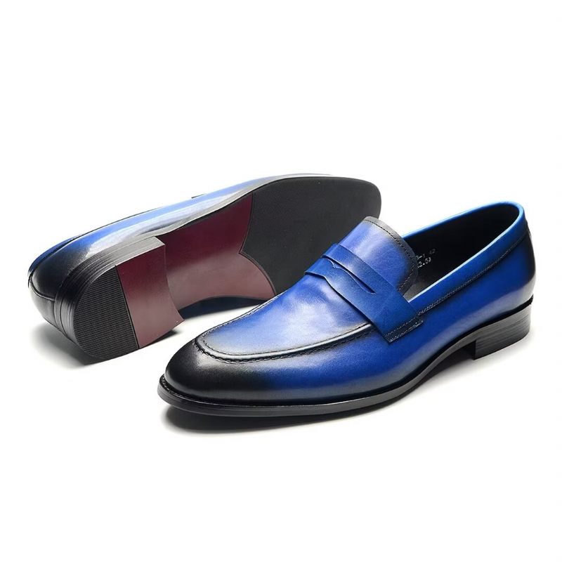 Formelle Herrenschuhe Elegante Slip-on-schuhe Aus Rindsleder - Blau