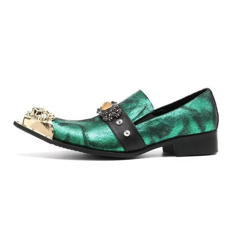 Formelle Herrenschuhe Elegante Slip-on-schuhe Mit Exotischer Prägung - Grün