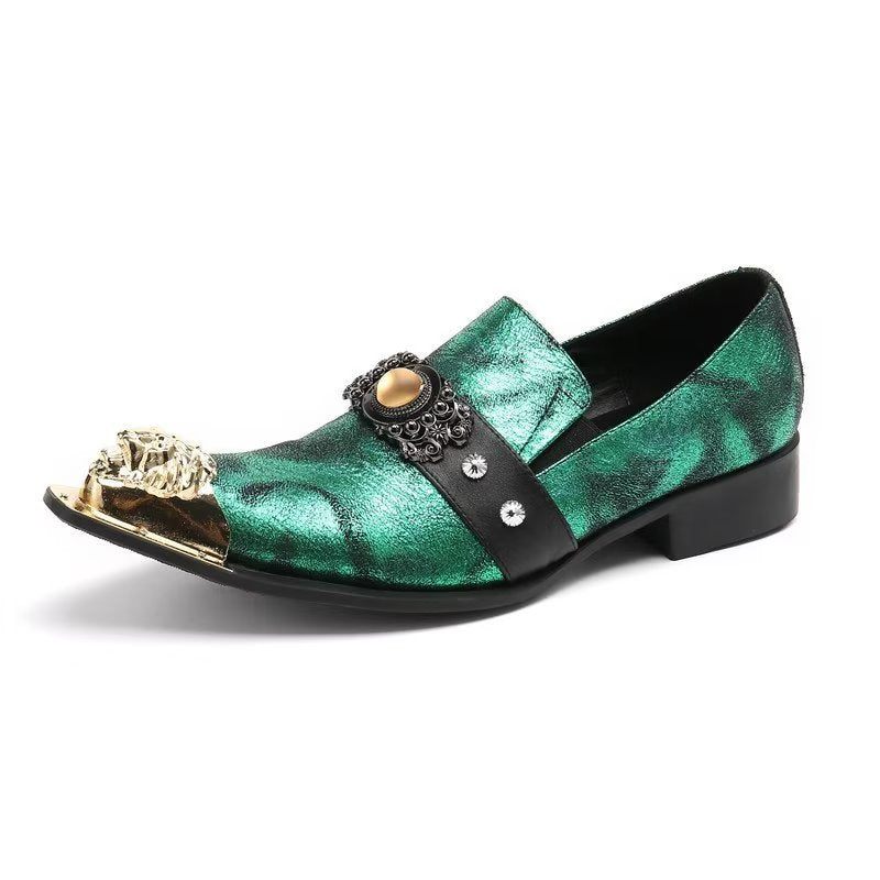 Formelle Herrenschuhe Elegante Slip-on-schuhe Mit Exotischer Prägung - Grün