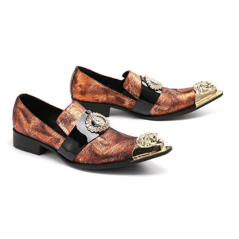 Formelle Herrenschuhe Elegante Slip-on-schuhe Mit Exotischer Prägung - Gold