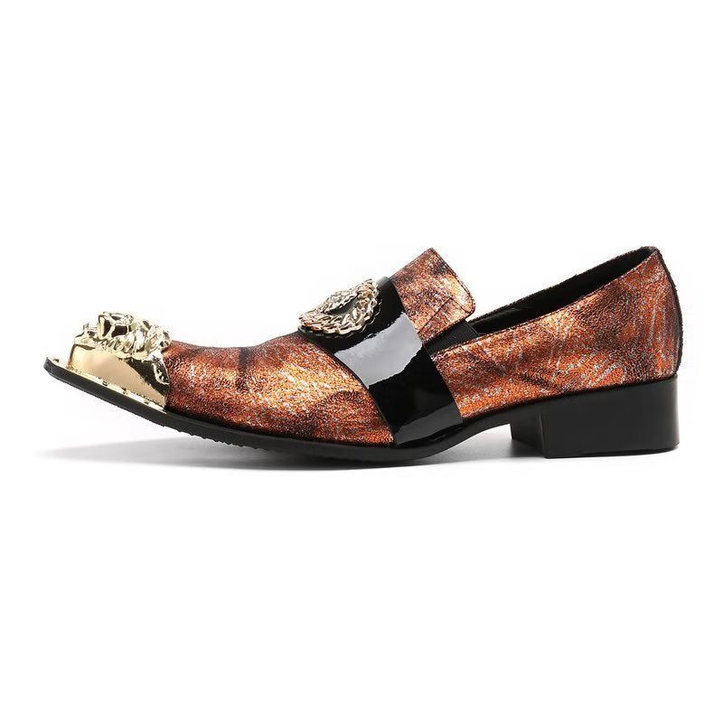 Formelle Herrenschuhe Elegante Slip-on-schuhe Mit Exotischer Prägung - Gold